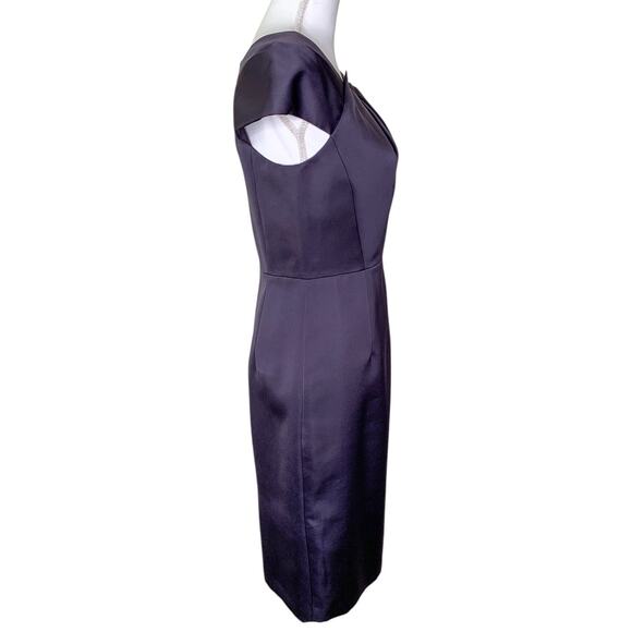 The Fold Finsbury Purple Satin Asymmetric Neck Evening Cocktail Sheath Dress - Picture 6 of 10